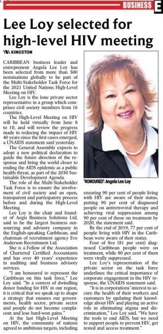 Chairman Angela Lee Loy joins global task force supporting the UN High Level Meeting on HIV