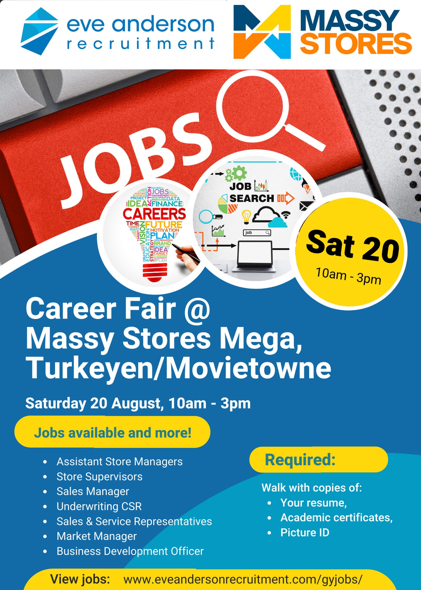Job Fair this Saturday 20th August 2022 at Massy Mega Store Launch, Turkeyne Movietowne Mall, Guyana