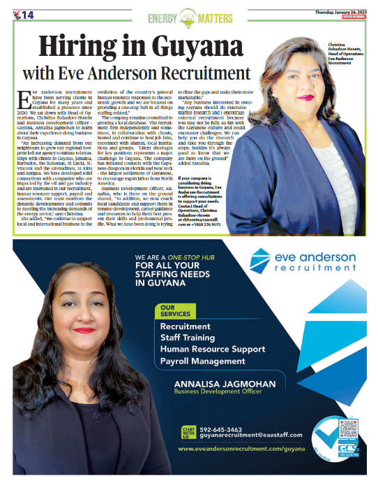 Hiring in Guyana with Eve Anderson Recruitment